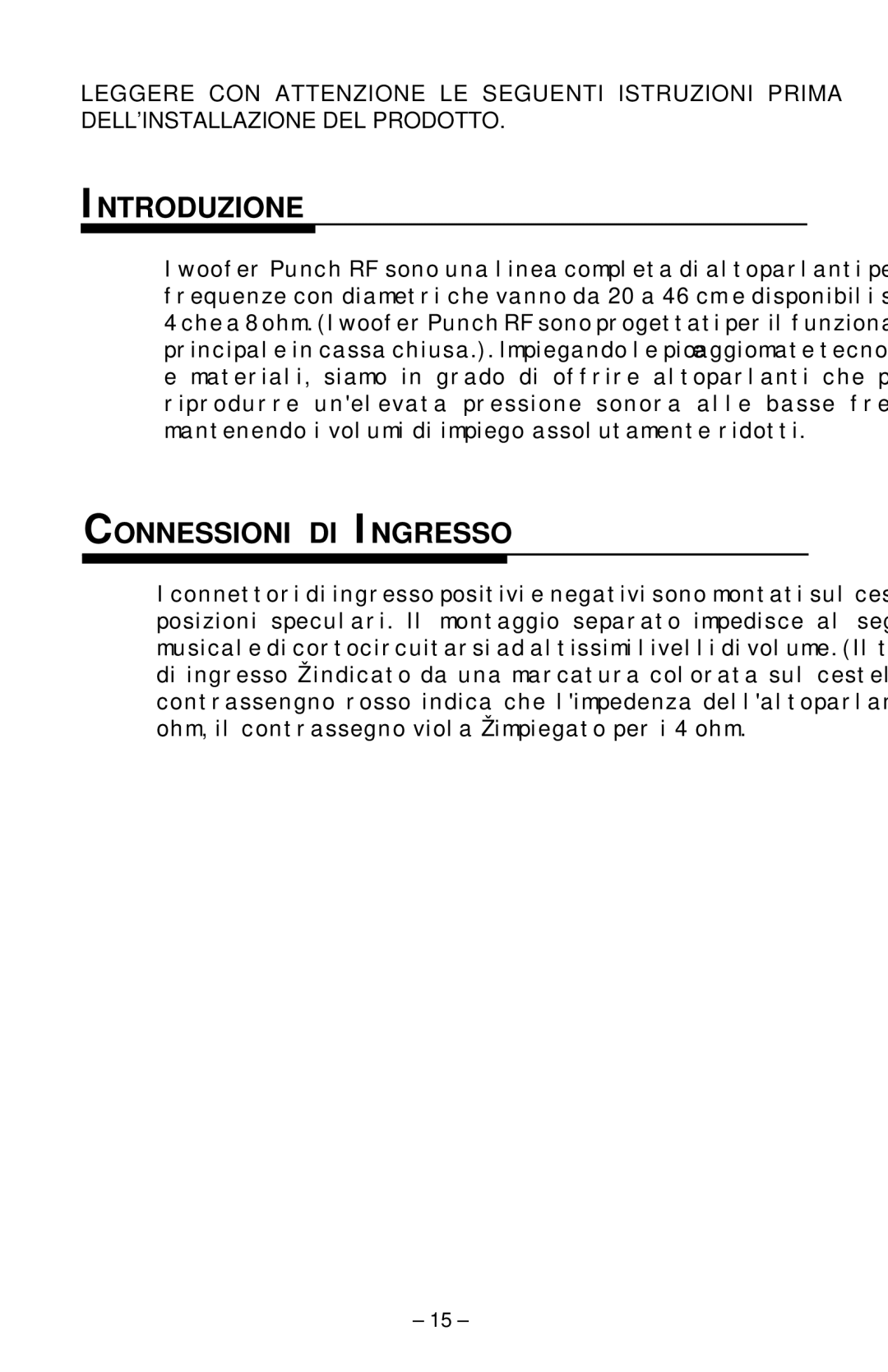 Rockford Fosgate RFP-1412/1812, RFP-1408/1808, RFP-1418/1815, RFP-1415/1815 manual Introduzione, Connessioni DI Ingresso 