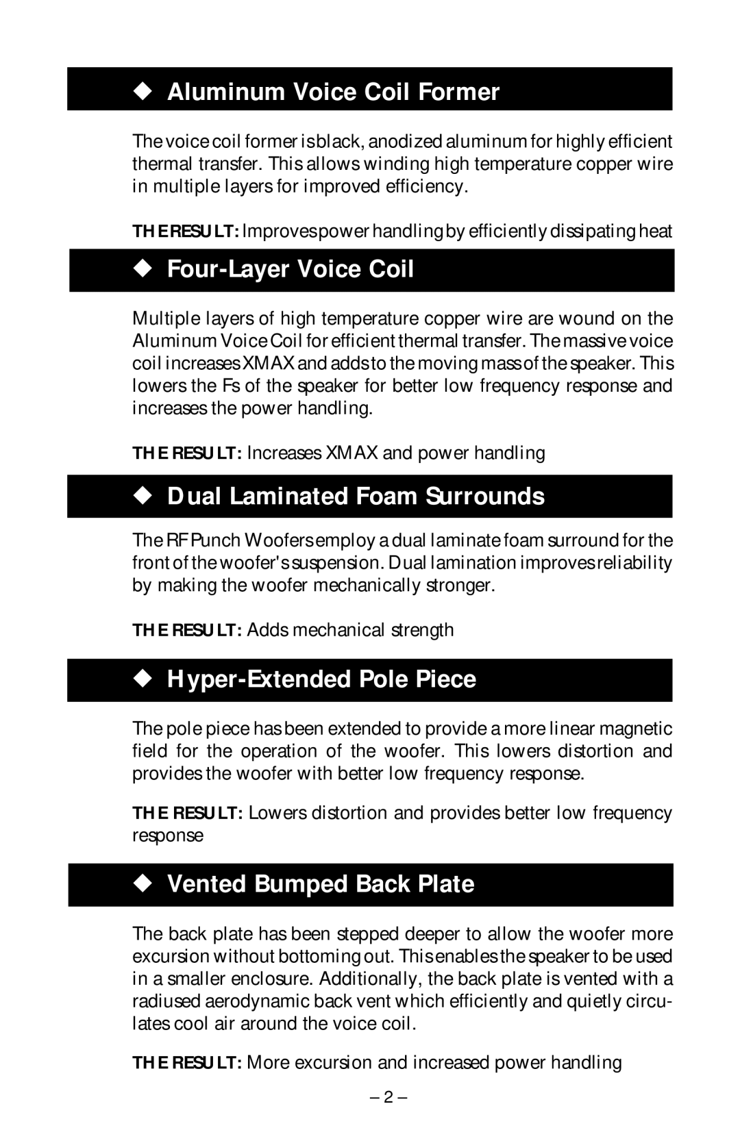 Rockford Fosgate RFP-1408/1808, RFP-1418/1815, RFP-1415/1815, RFP-1412/1812, RFP-1410/1810 manual Aluminum Voice Coil Former 