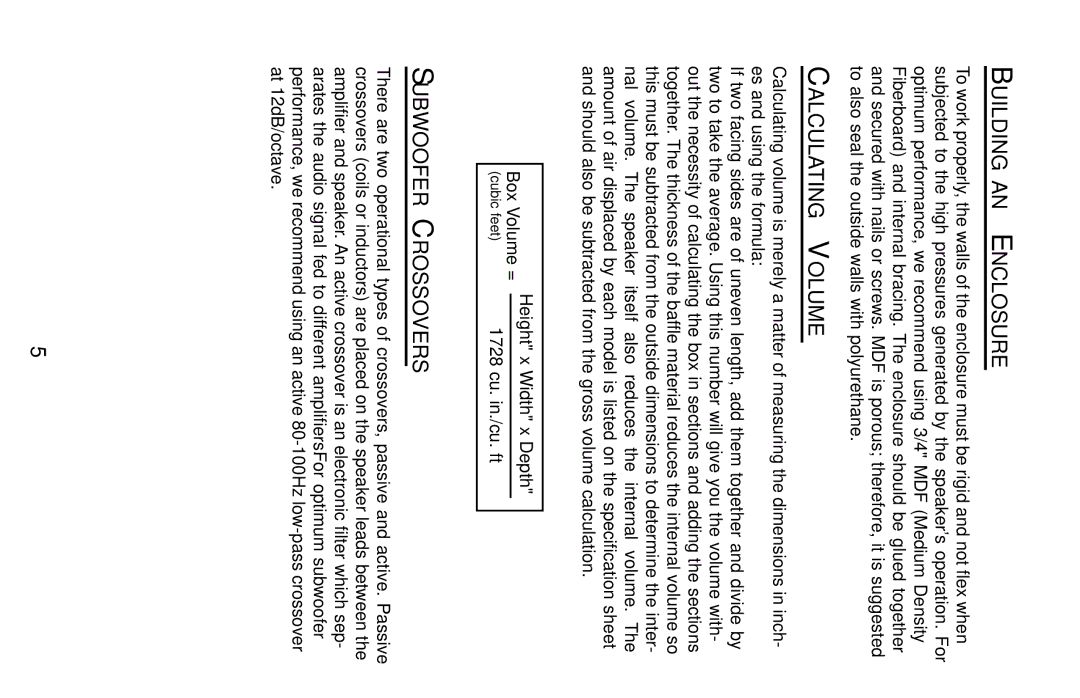 Rockford Fosgate RFD2218, RFP3208 manual Building AN Enclosure, Calculating Volume, Subwoofer Crossovers 