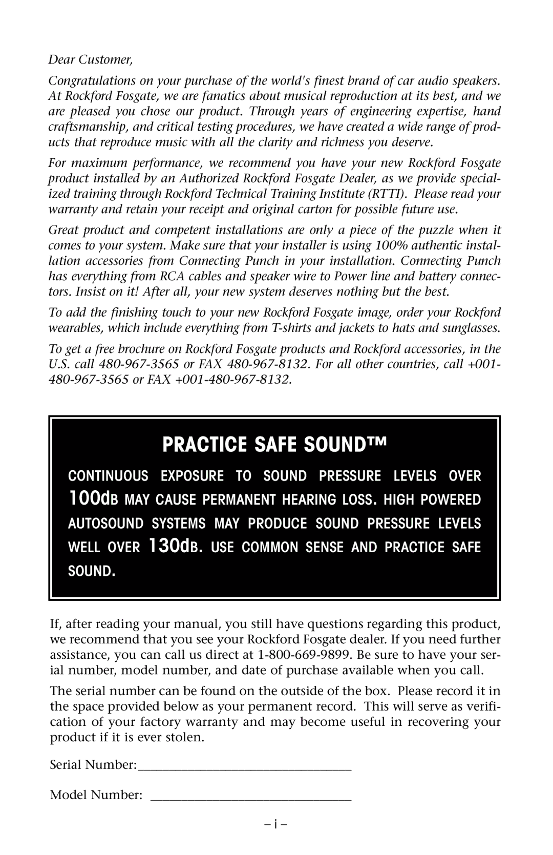 Rockford Fosgate RFP3208, RFD2218 manual Practice Safe Sound 