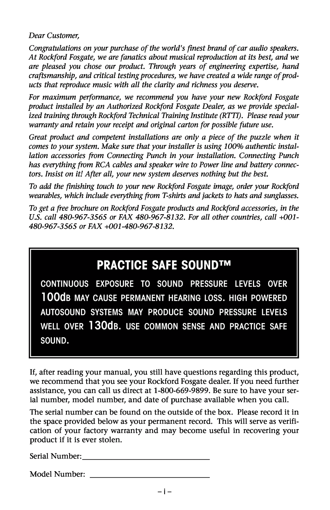 Rockford Fosgate RFP3208, RFD2218 manual Practice Safe Sound 