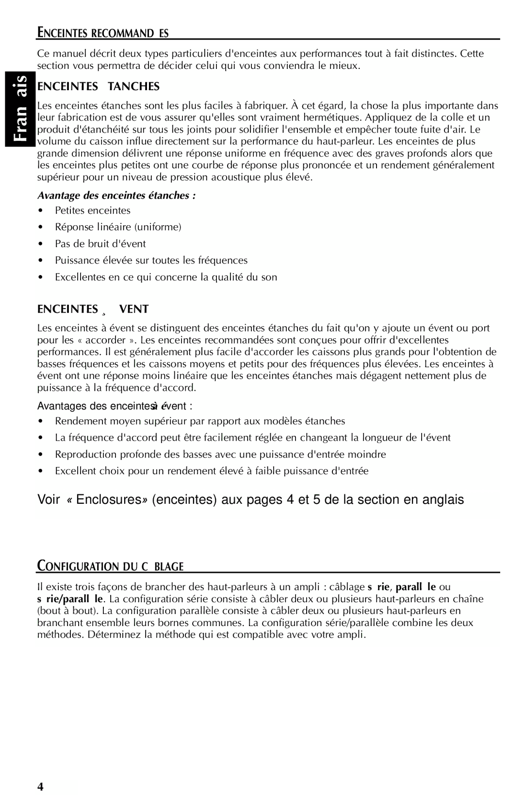 Rockford Fosgate RFP4806, RFP4812 Enceintes Recommandées, Enceintes Étanches, Enceintes À Évent, Configuration DU Câblage 