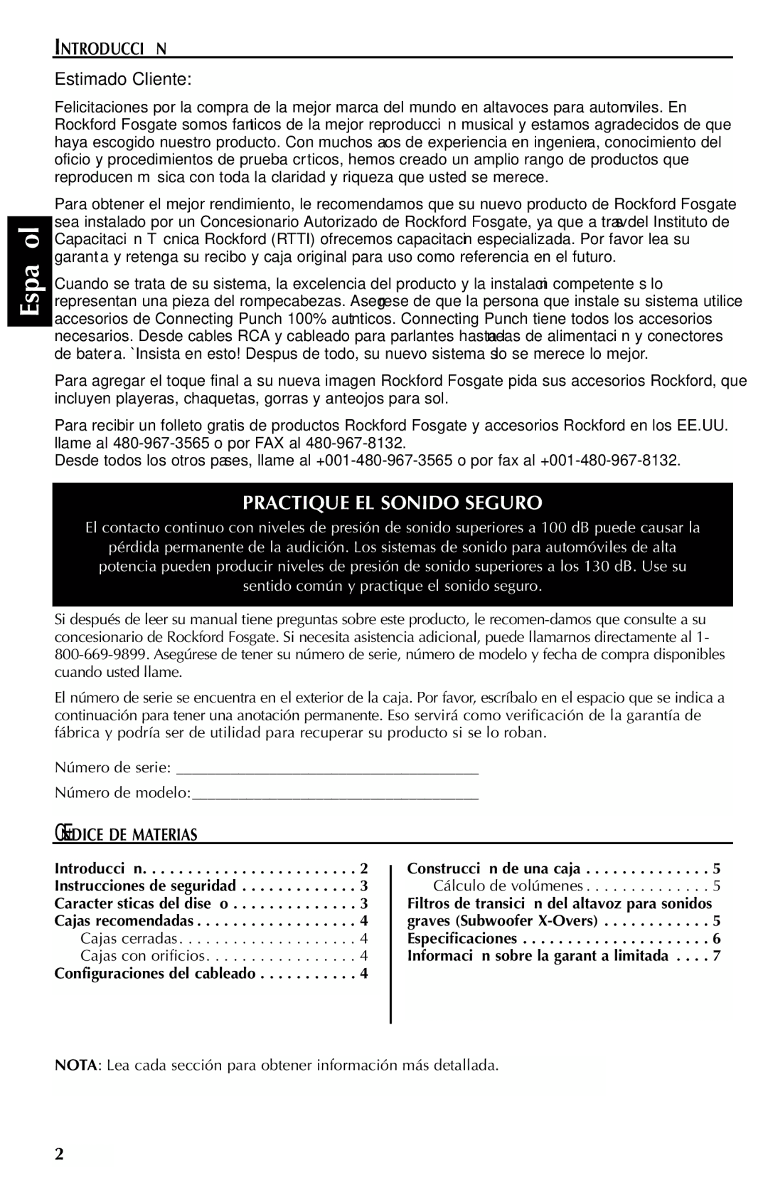 Rockford Fosgate RFP4810, RFP4812, RFP4815, RFP4806, RFP4412 Introducción, Índice DE Materias, Configuraciones del cableado 