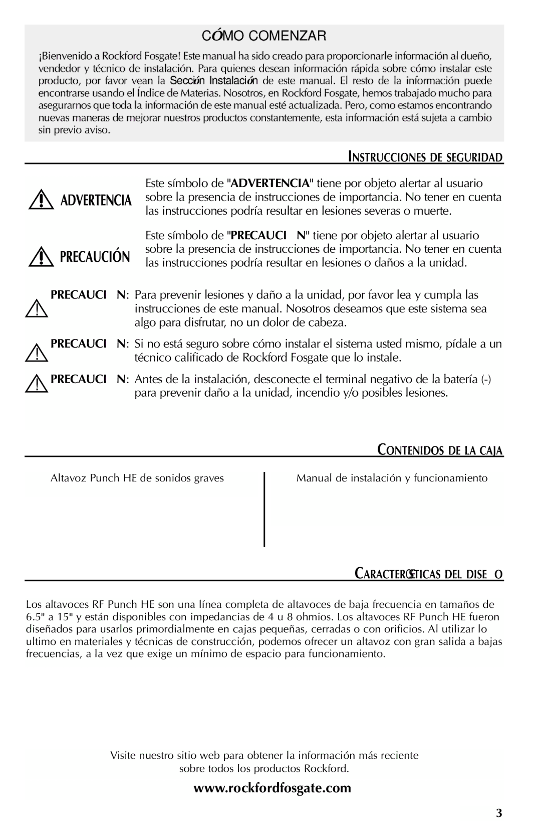 Rockford Fosgate RFP4410, RFP4812, RFP4815 Instrucciones DE Seguridad, Contenidos DE LA Caja, Características DEL Diseño 