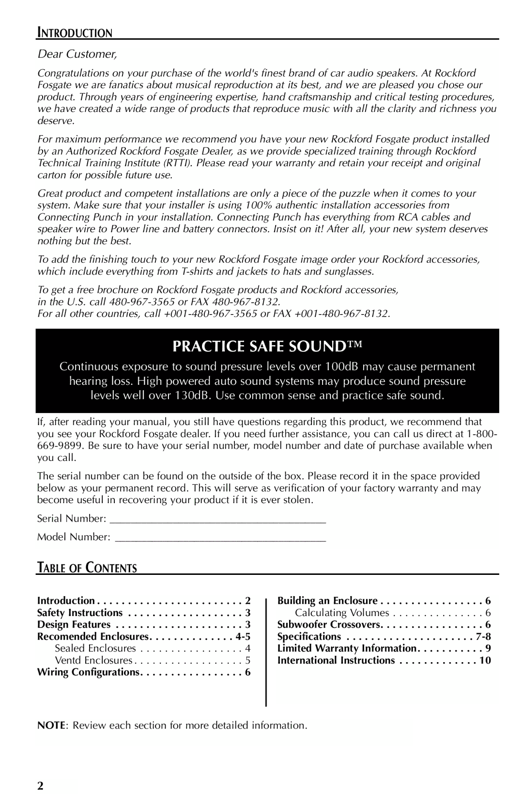 Rockford Fosgate RFP4806, RFP4812, RFP4815, RFP4412, RFP4408, RFP4415, RFP4810, RFP4410, RFP4406 Introduction, Table of Contents 