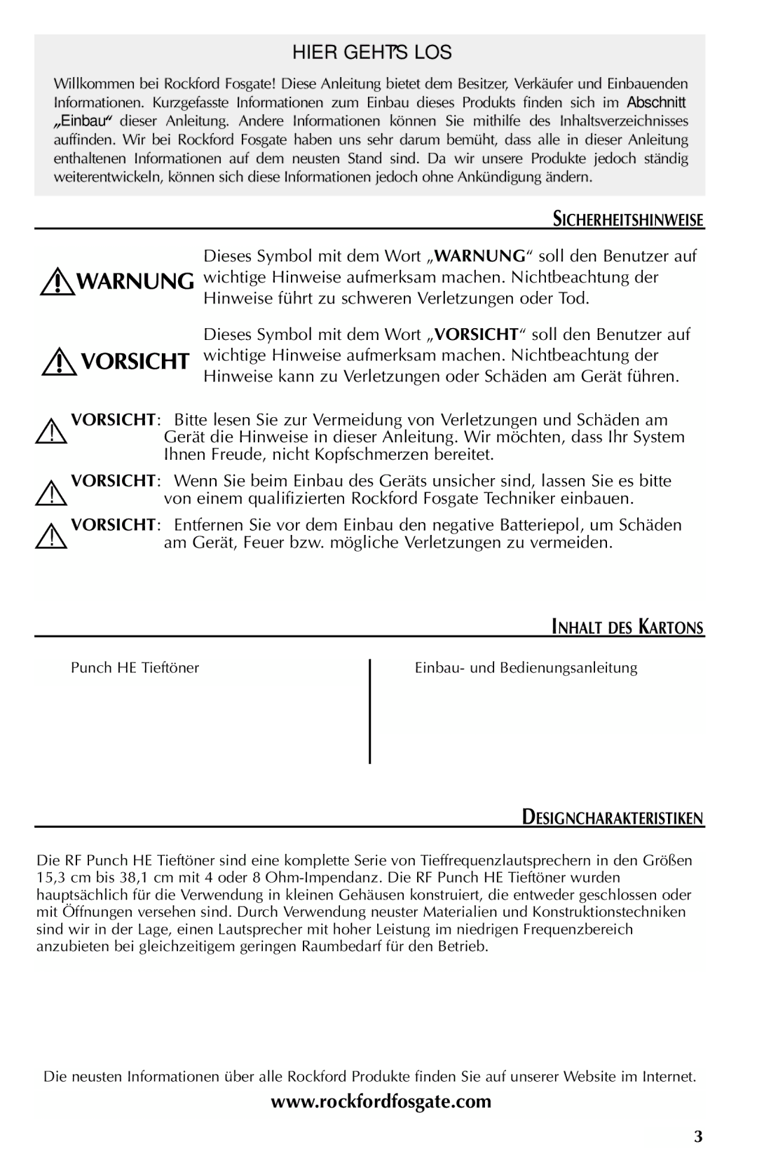 Rockford Fosgate RFP4412, RFP4812, RFP4815, RFP4806, RFP4408, RFP4415, RFP4810 manual Sicherheitshinweise, Designcharakteristiken 