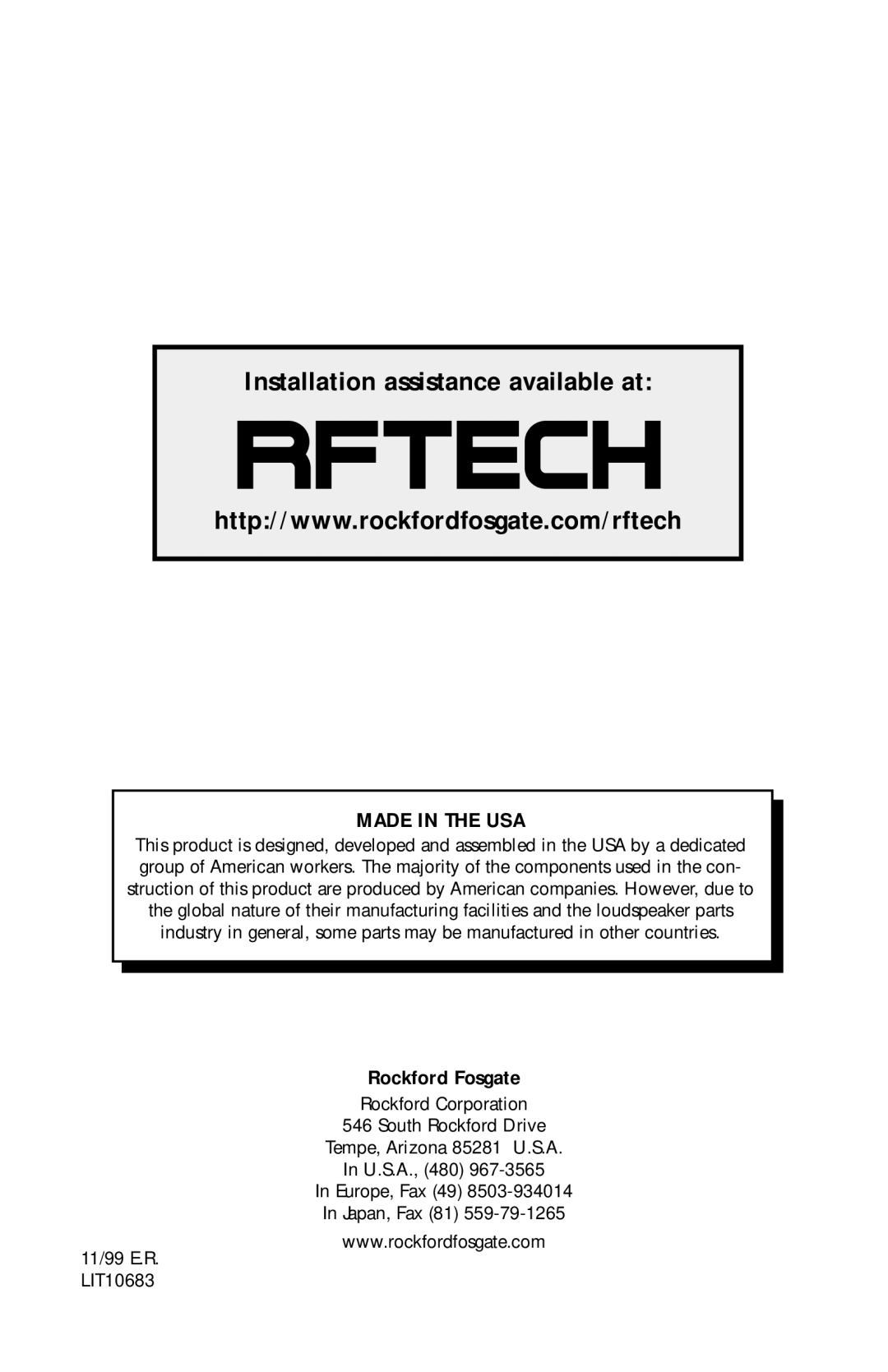 Rockford Fosgate RFP2215, RFR2215, RFP2208, RFP2210, RFD1210, RFD1218, RFD1212, RFR2210 Installation assistance available at 