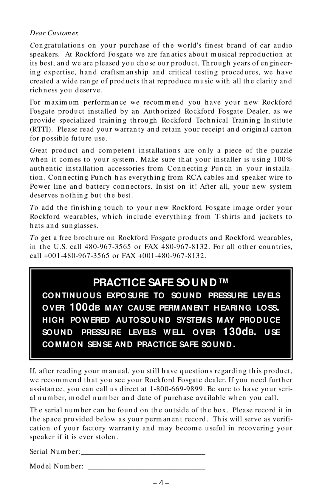 Rockford Fosgate RFP2215, RFR2215, RFP2208, RFP2210, RFD1210, RFD1218, RFD1212, RFR2210, RFD1208, RFD1215 manual Practice Safe Sound 