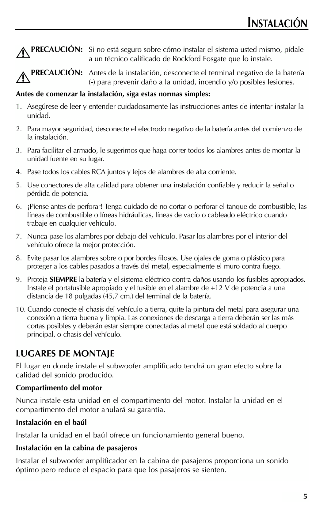 Rockford Fosgate RFT3061A, RFT3081A manual Lugares DE Montaje, Antes de comenzar la instalación, siga estas normas simples 