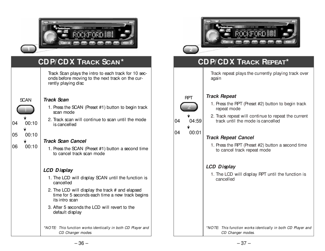 Rockford Fosgate RFX8220, RFX8230, RFX8210 manual Track Scan Cancel, Track Repeat Cancel 