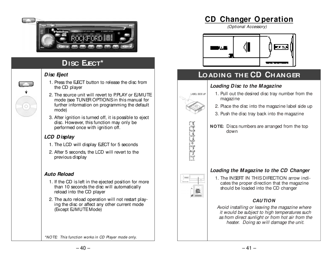 Rockford Fosgate RFX8210, RFX8230, RFX8220 manual Disc Eject, Loading the CD Changer 