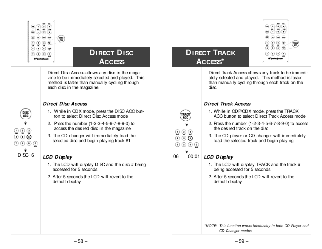 Rockford Fosgate RFX8210, RFX8230, RFX8220 manual Direct Disc Access Direct Track, Direct Track Access 