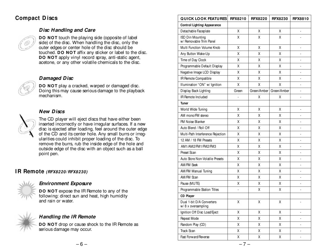 Rockford Fosgate RFX8220, RFX8230, RFX8210 manual Disc Handling and Care, Damaged Disc, New Discs, Handling the IR Remote 