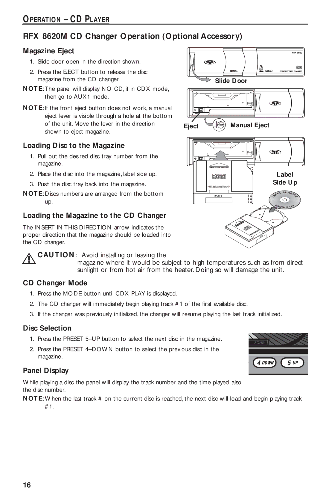 Rockford Fosgate RFX9020M manual RFX 8620M CD Changer Operation Optional Accessory 