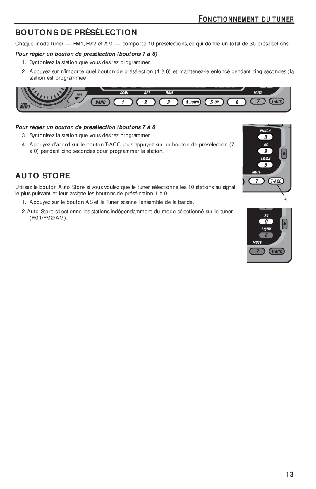 Rockford Fosgate RFX9020M manual Boutons DE Présélection, Pour régler un bouton de présélection boutons 1 à 