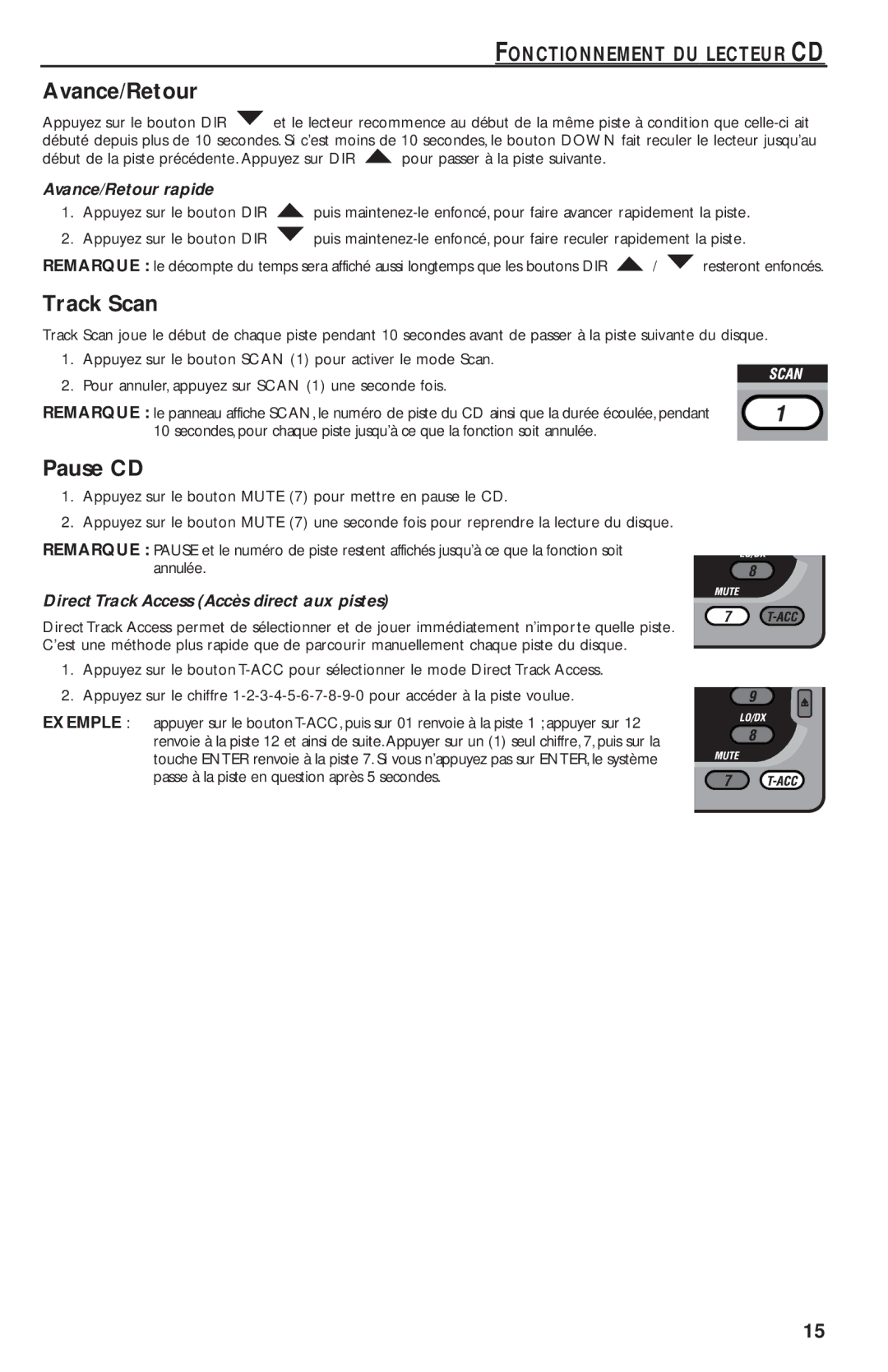 Rockford Fosgate RFX9020M manual Avance/Retour rapide, Direct Track Access Accès direct aux pistes 