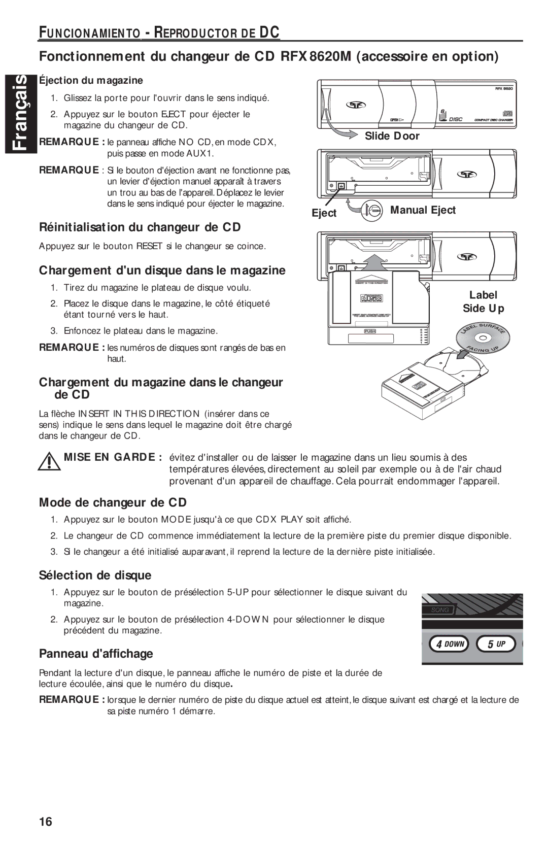 Rockford Fosgate RFX9020M manual Funcionamiento Reproductor DE DC 