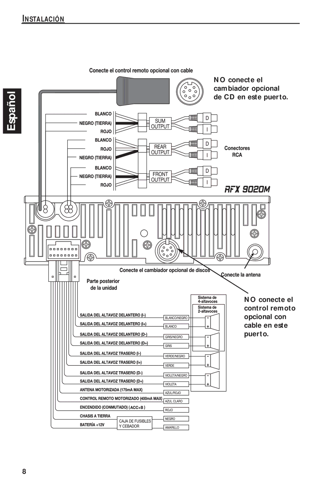 Rockford Fosgate RFX9020M manual Español 