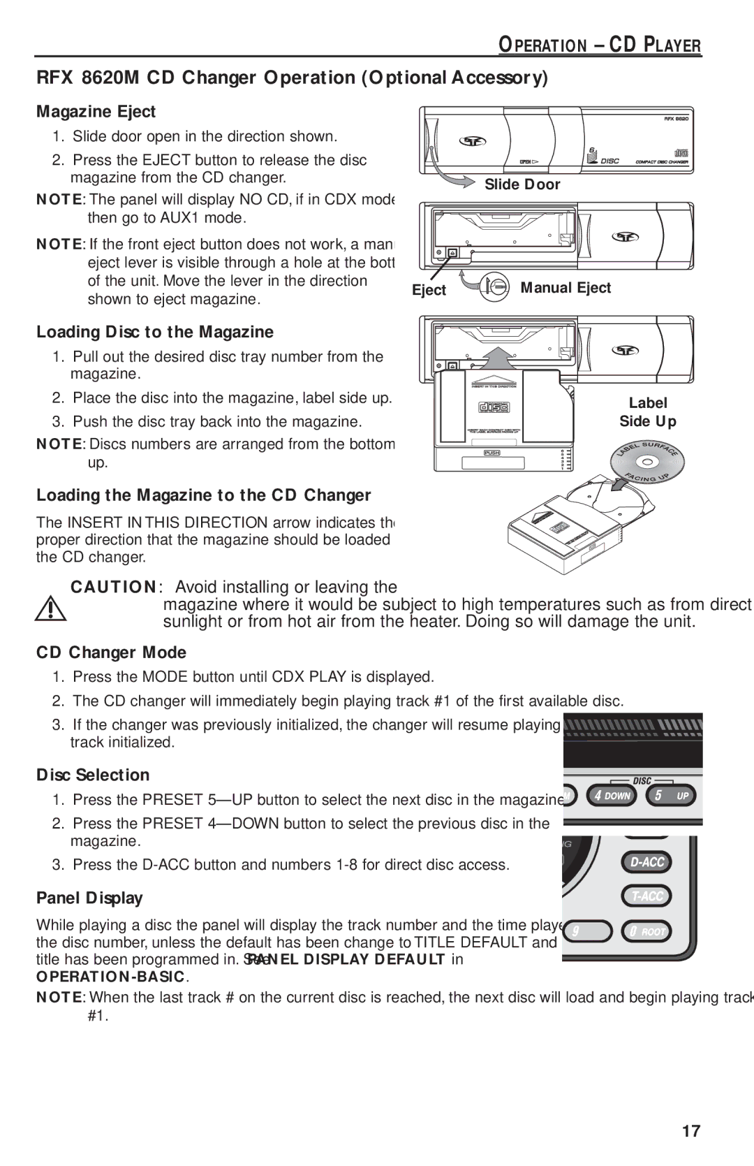 Rockford Fosgate RFX9220M manual RFX 8620M CD Changer Operation Optional Accessory 