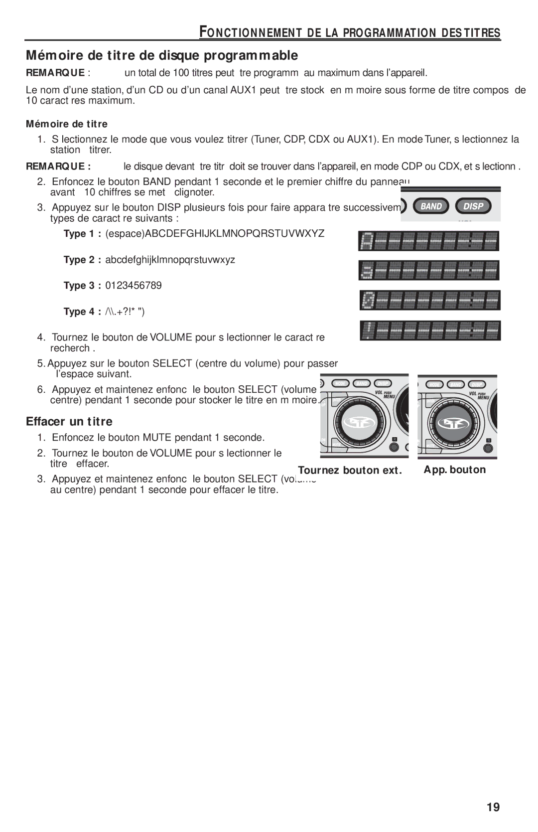 Rockford Fosgate RFX9220M manual Mémoire de titre de disque programmable, Fonctionnement DE LA Programmation DES Titres 