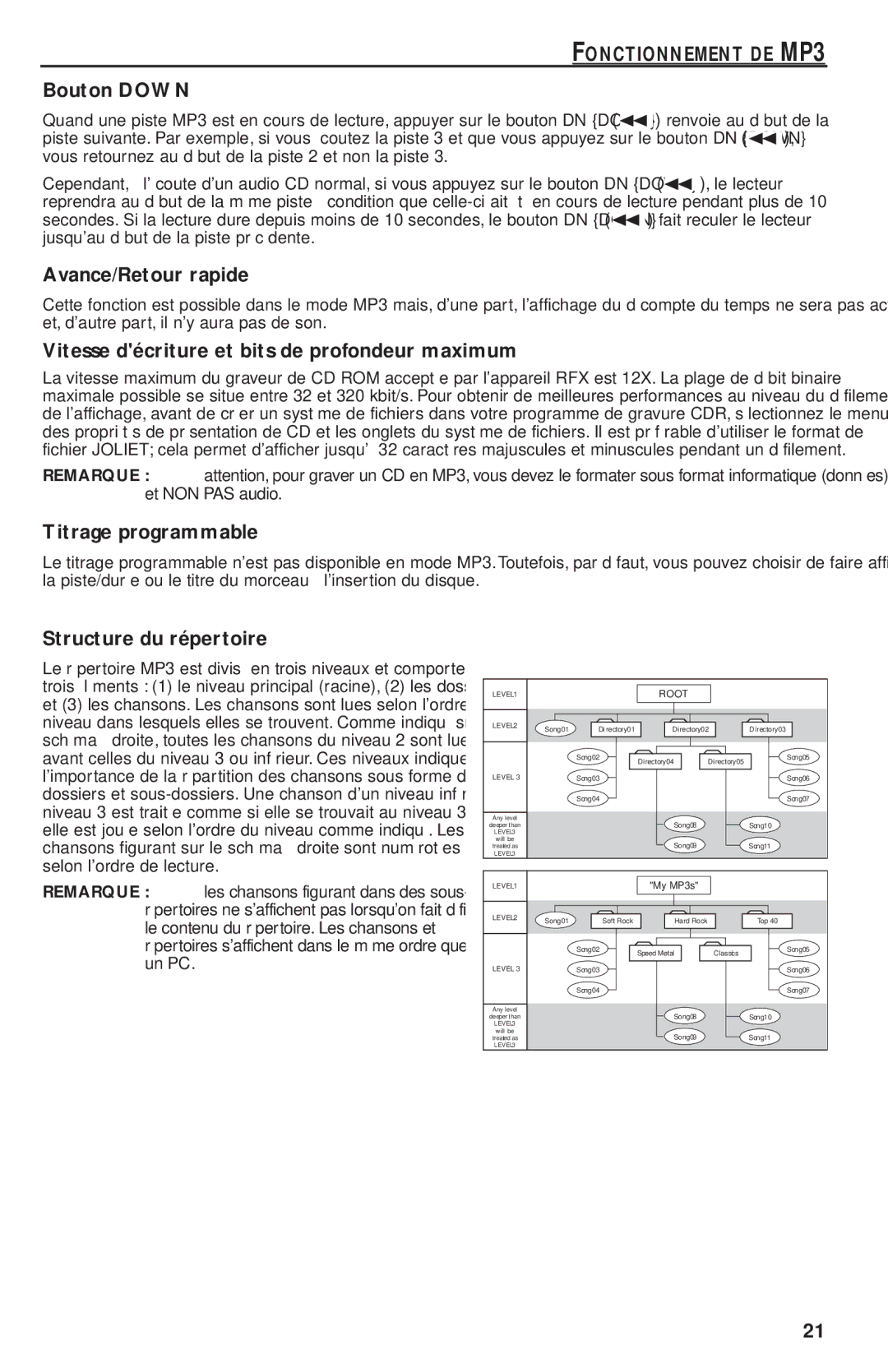 Rockford Fosgate RFX9220M manual Bouton Down, Avance/Retour rapide, Vitesse décriture et bits de profondeur maximum 