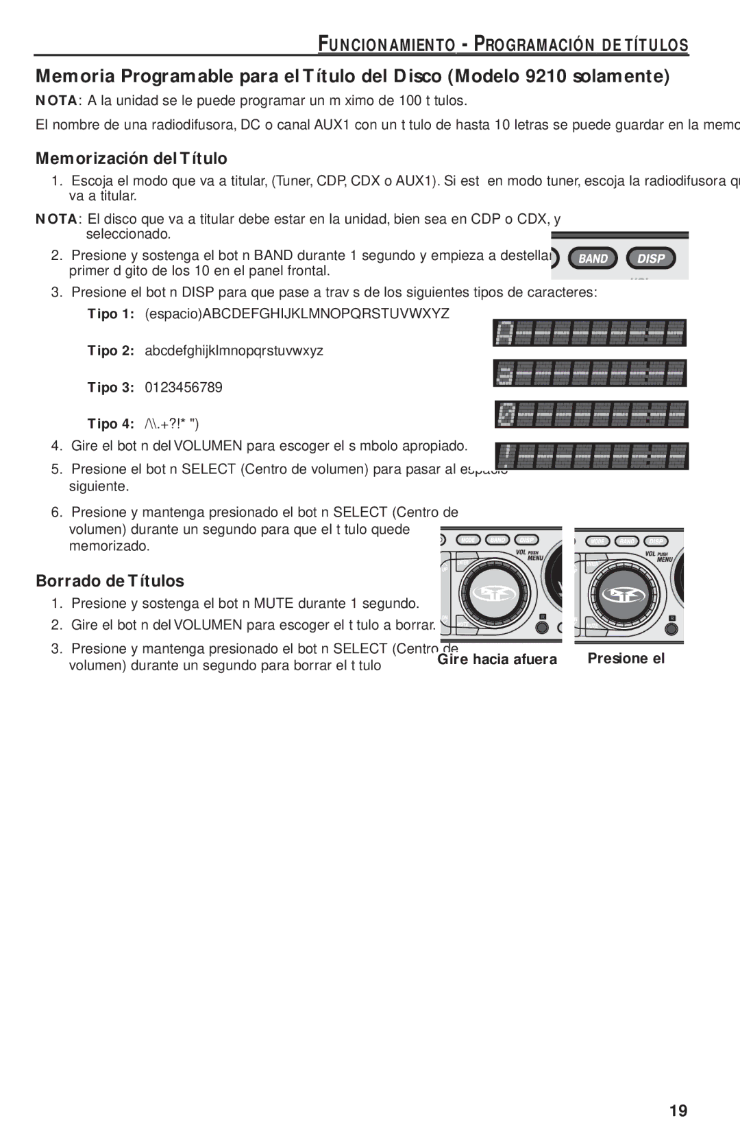 Rockford Fosgate RFX9220M Funcionamiento Programación DE Títulos, Memorización del Título, Borrado de Títulos, Presione el 