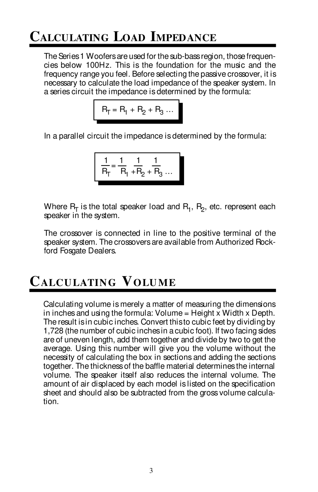 Rockford Fosgate S1-808, S1-815, S1-408, S1-812, S1-410, S1-810, S1-415, S1-412 Calculating Load Impedance, Calculating Volume 