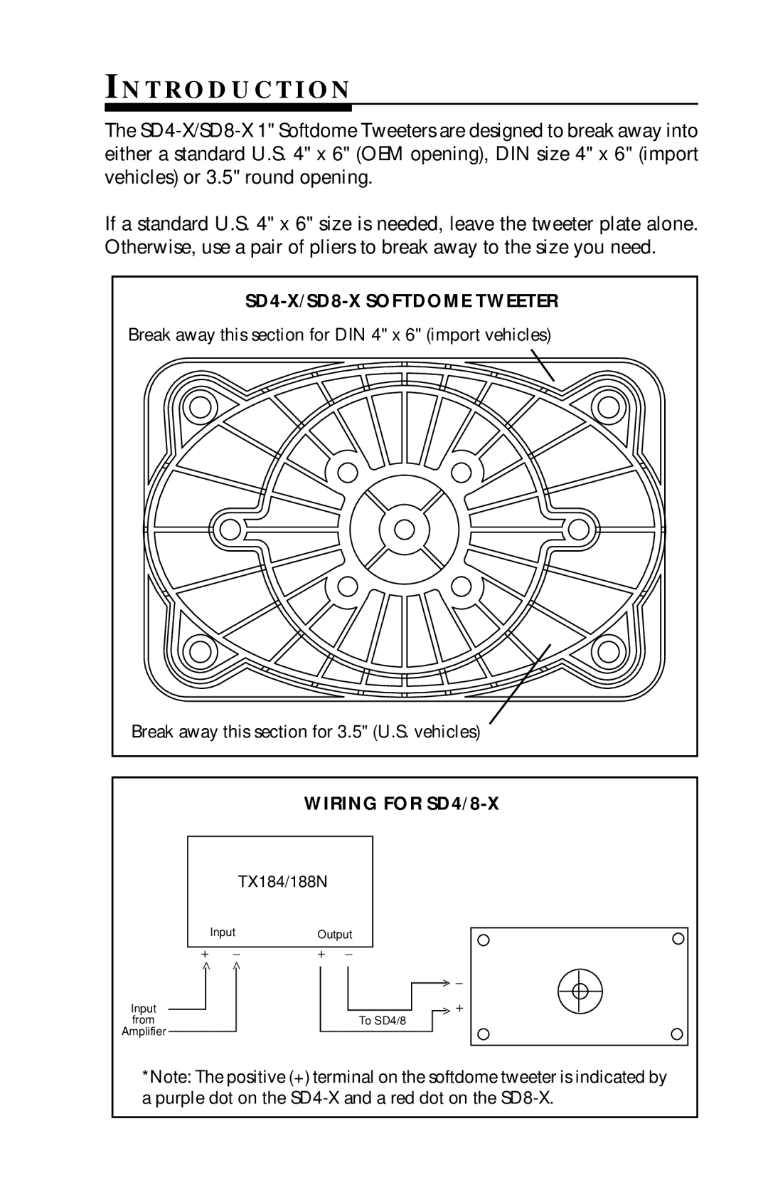 Rockford Fosgate owner manual T R O D U C T I O N, SD4-X/SD8-X Softdome Tweeter 