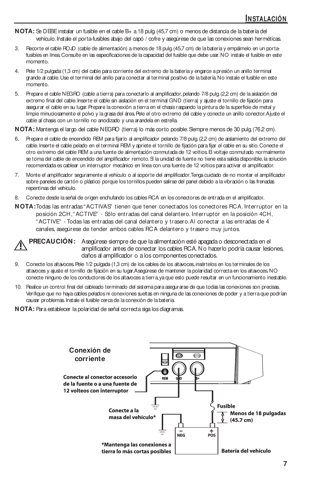 Rockford Fosgate T1000-4 manual Instalación, Conexión de Corriente, Daños al amplificador o a los componentes conectados 