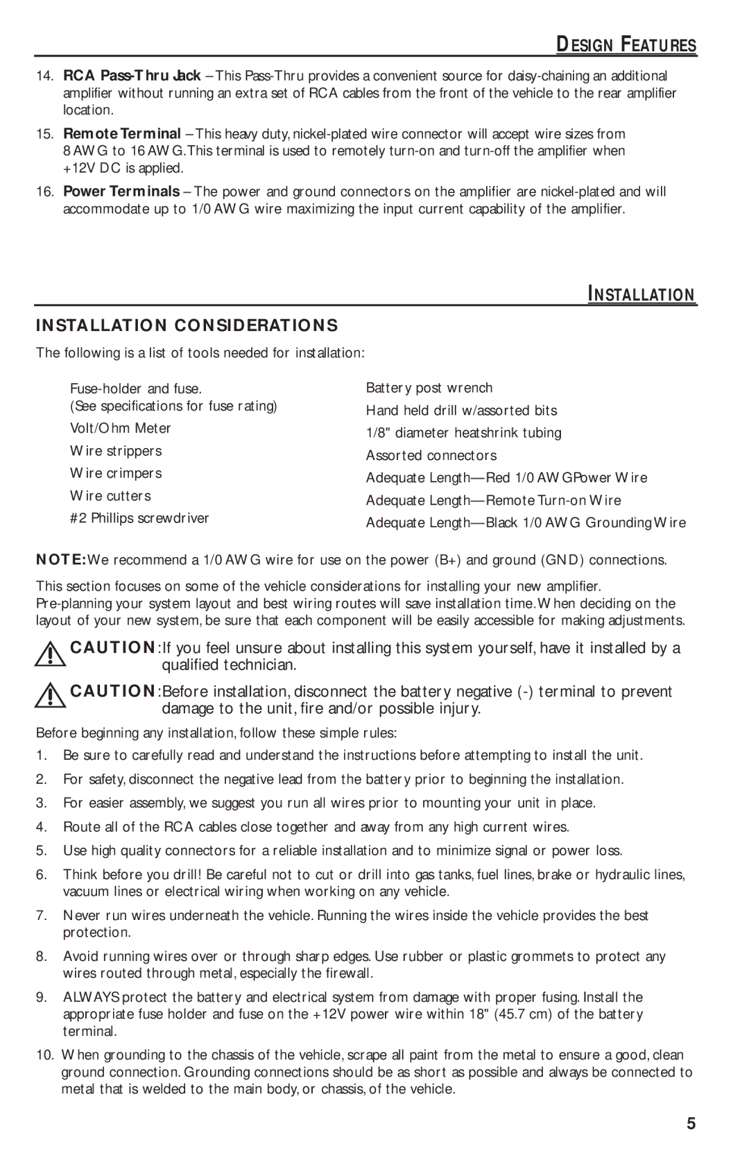 Rockford Fosgate T1000-4 manual Installation Installation Considerations, Location, +12V DC is applied 