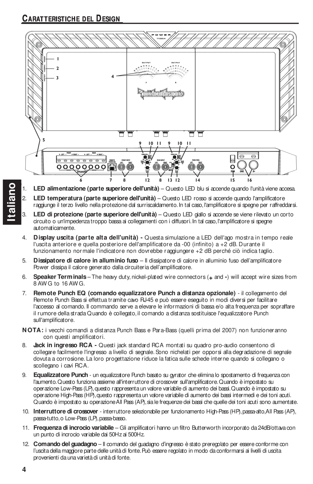 Rockford Fosgate T1000-4 manual Italiano, Caratteristiche Del Design 