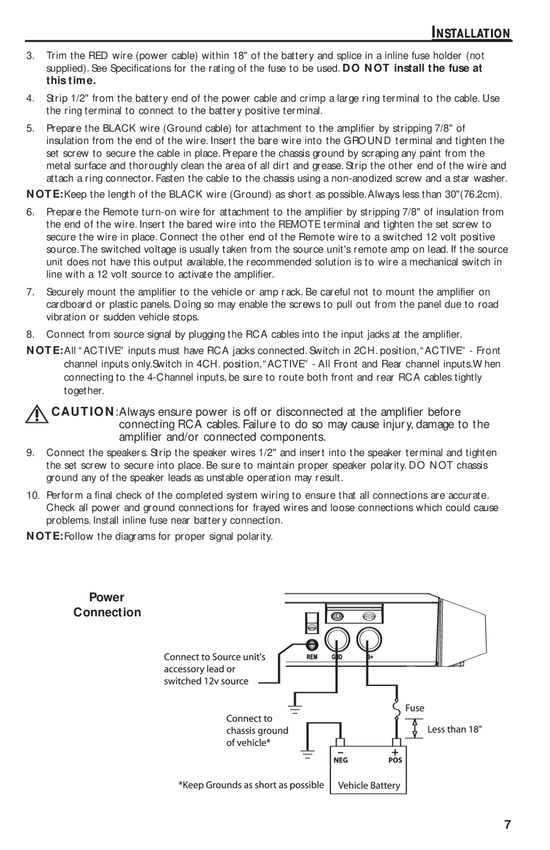 Rockford Fosgate T1000-4 manual Installation, Power Connection 