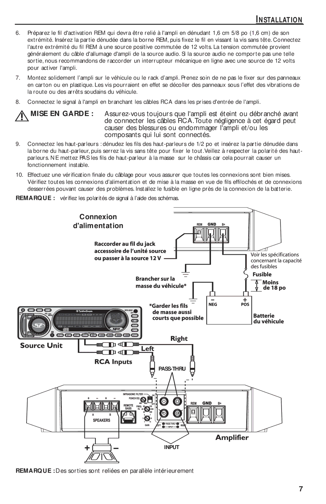 Rockford Fosgate T1500-1bd manual Causer des blessures ou endommager lampli et/ou les, Composants qui lui sont connectés 