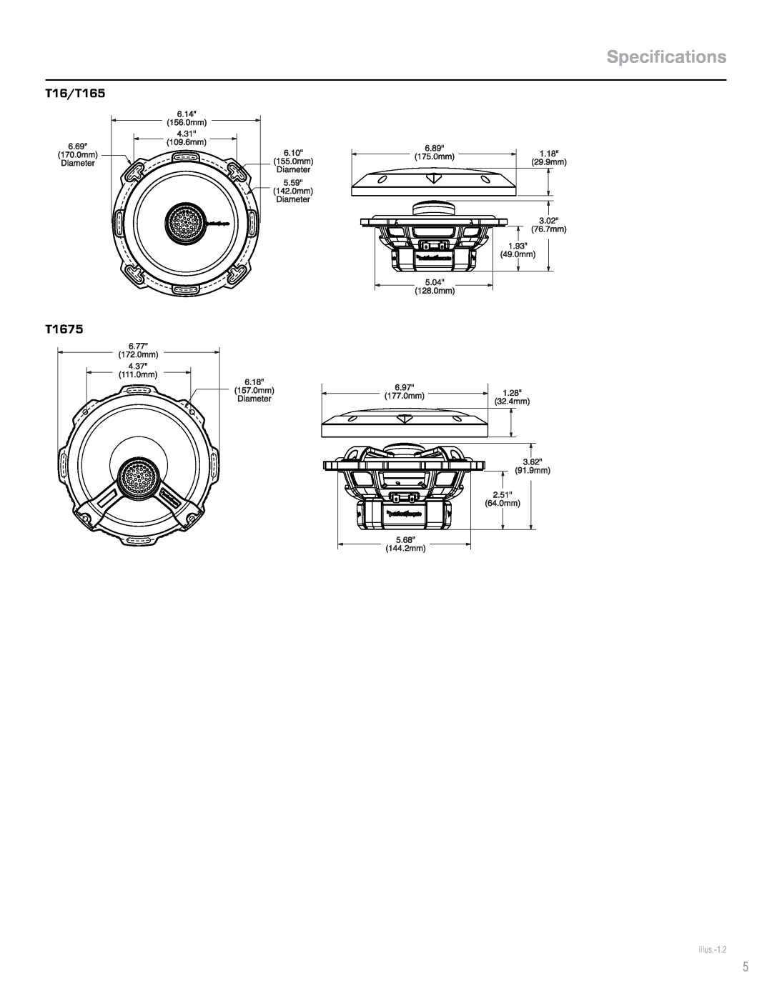 Rockford Fosgate T1693 manual Specifications, illus.-1.2 