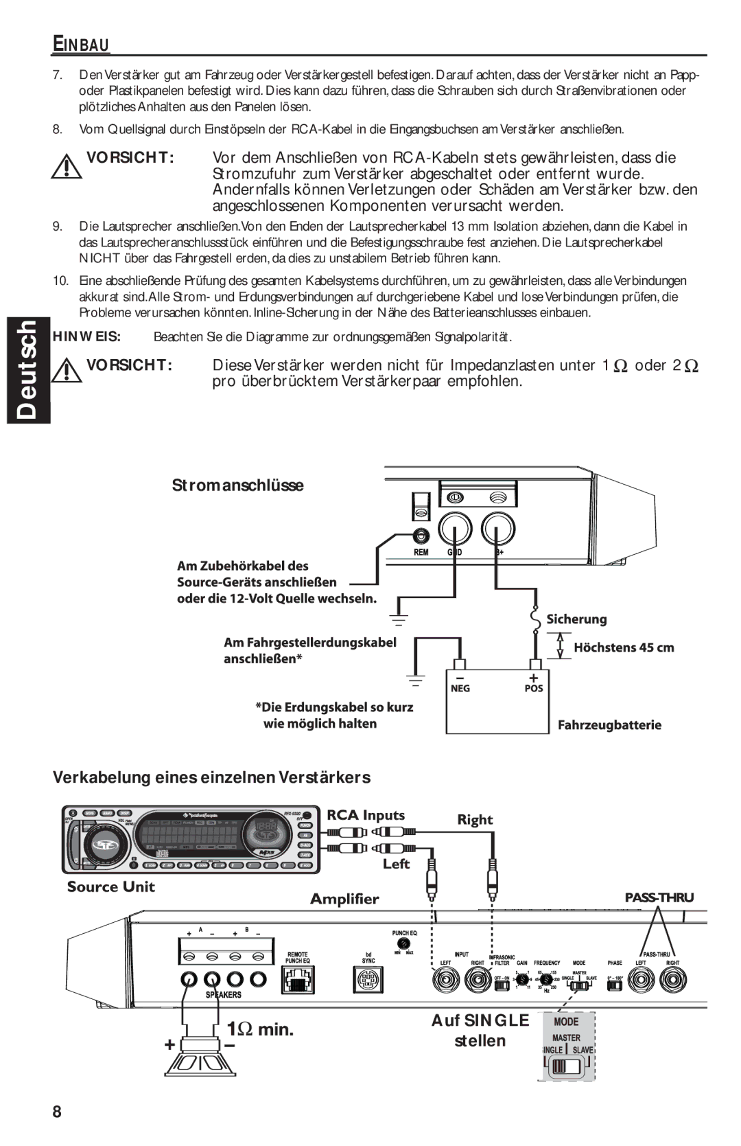 Rockford Fosgate T2500-1bd manual Stromzufuhr zum Verstärker abgeschaltet oder entfernt wurde, Oder 