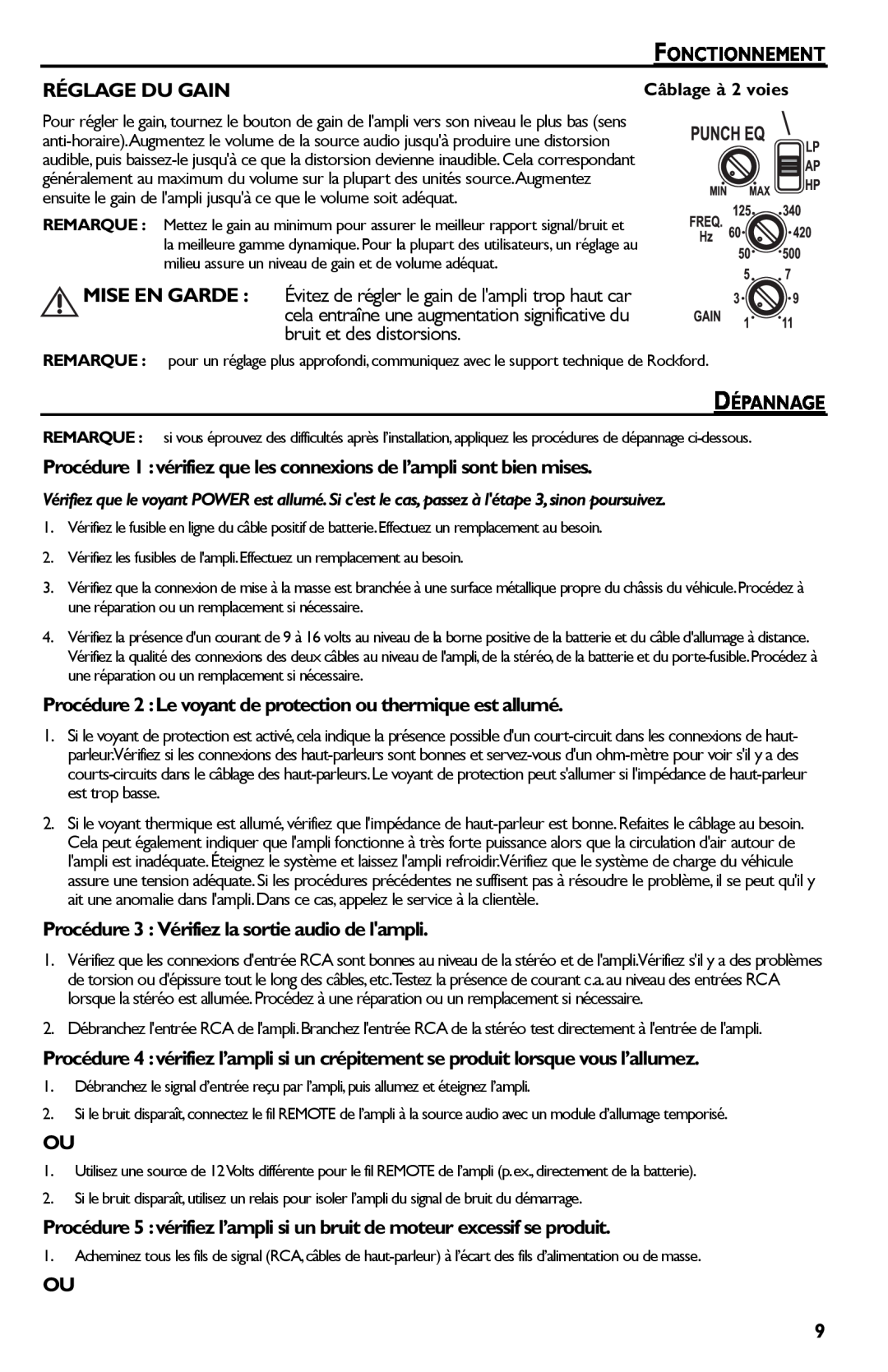 Rockford Fosgate T400-2, T600-2 manual Réglage Du Gain 
