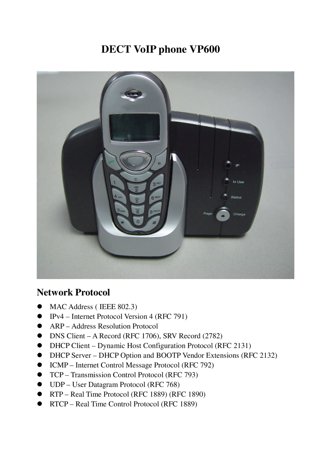 Rockford Fosgate manual Dect VoIP phone VP600, Network Protocol 