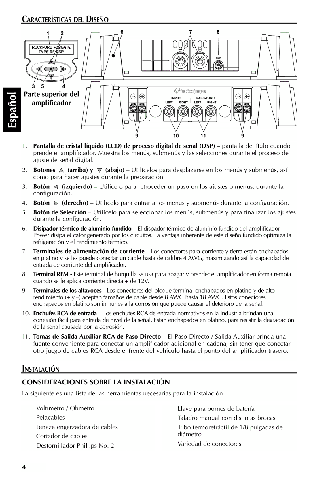 Rockford Fosgate X2, X1, X3 manual Características DEL Diseño, Parte superior del Amplificador 