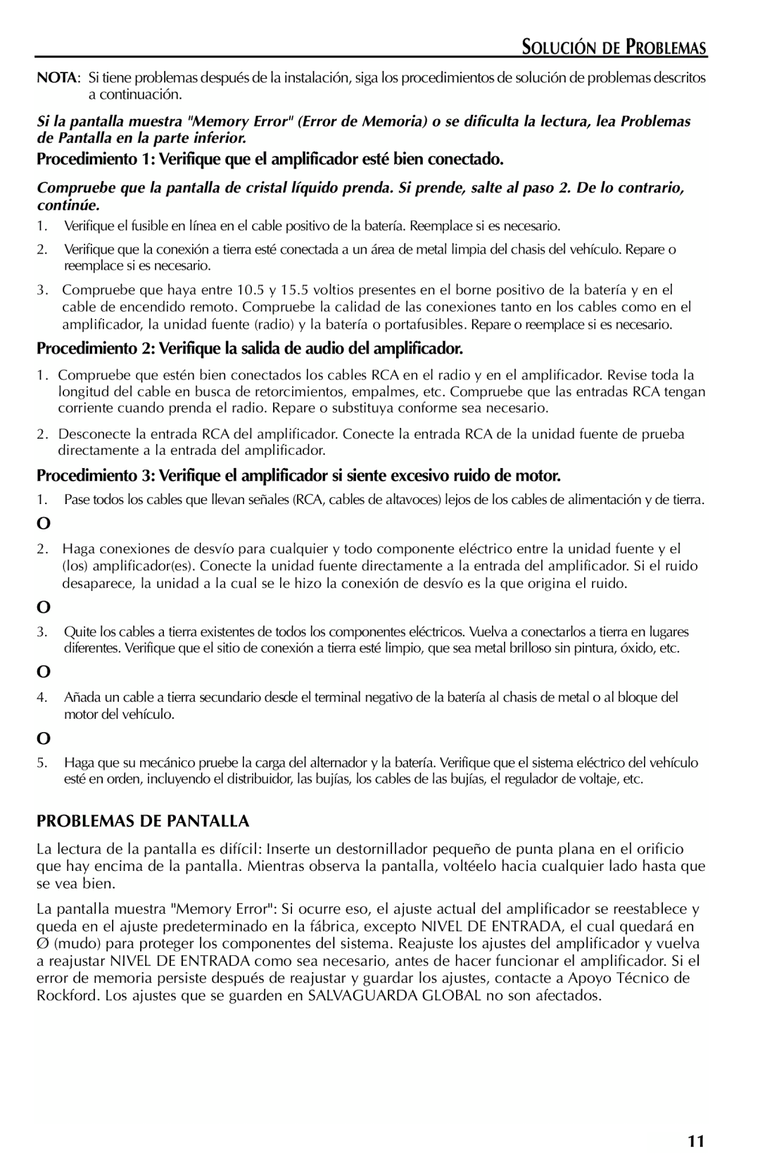 Rockford Fosgate X3, X1, X2 manual Solución DE Problemas, Problemas DE Pantalla 