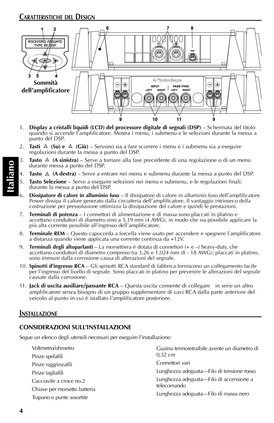 Rockford Fosgate X2, X1, X3 manual Caratteristiche DEL Design, Sommità Dell’amplificatore 