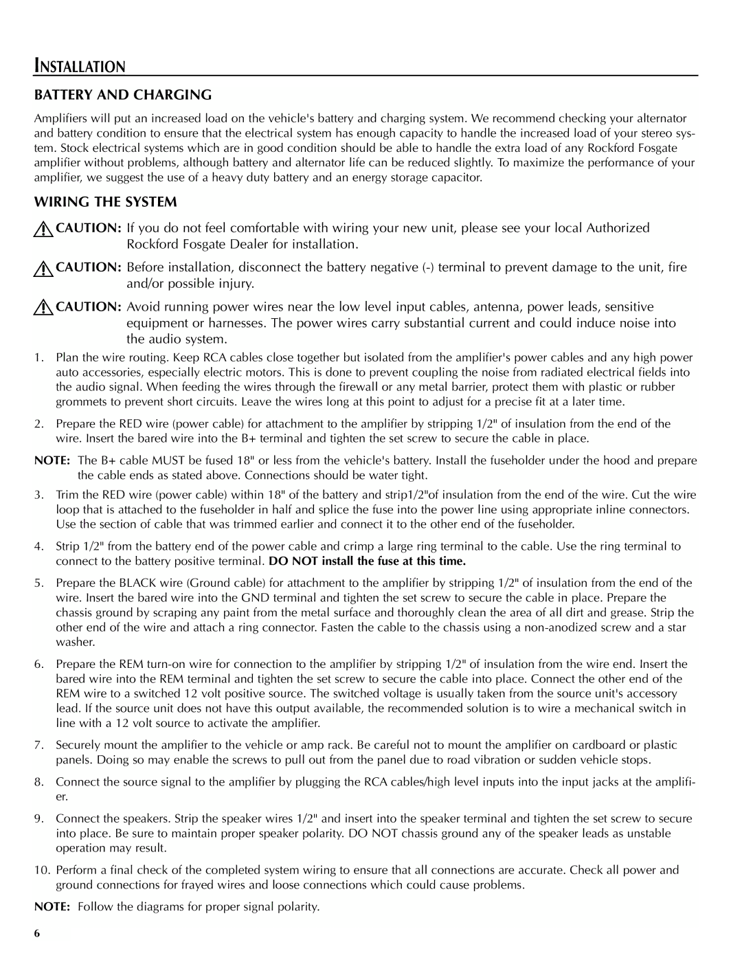 Rockford Fosgate X150.1 manual Battery and Charging, Wiring the System 