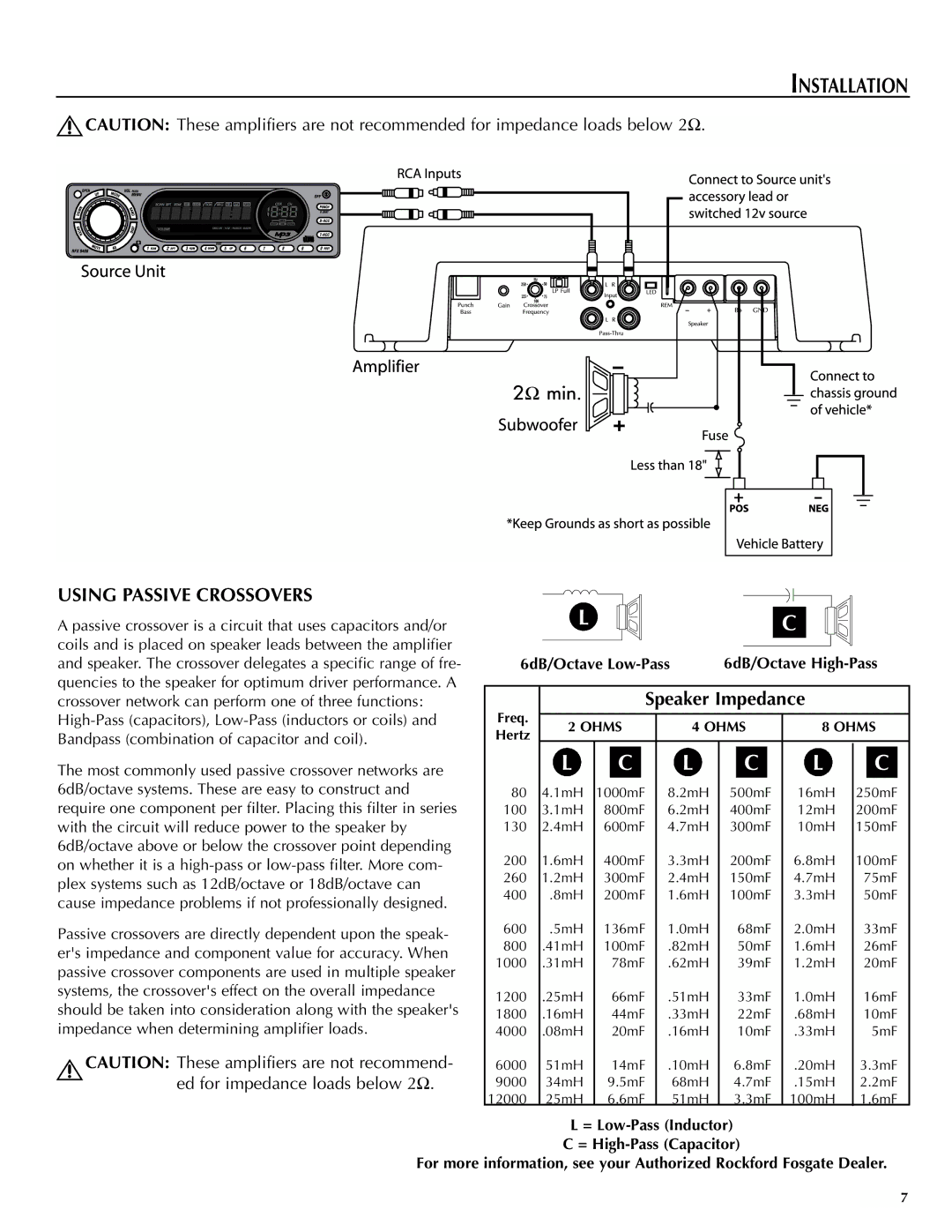 Rockford Fosgate X150.1 manual Using Passive Crossovers, Speaker Impedance 