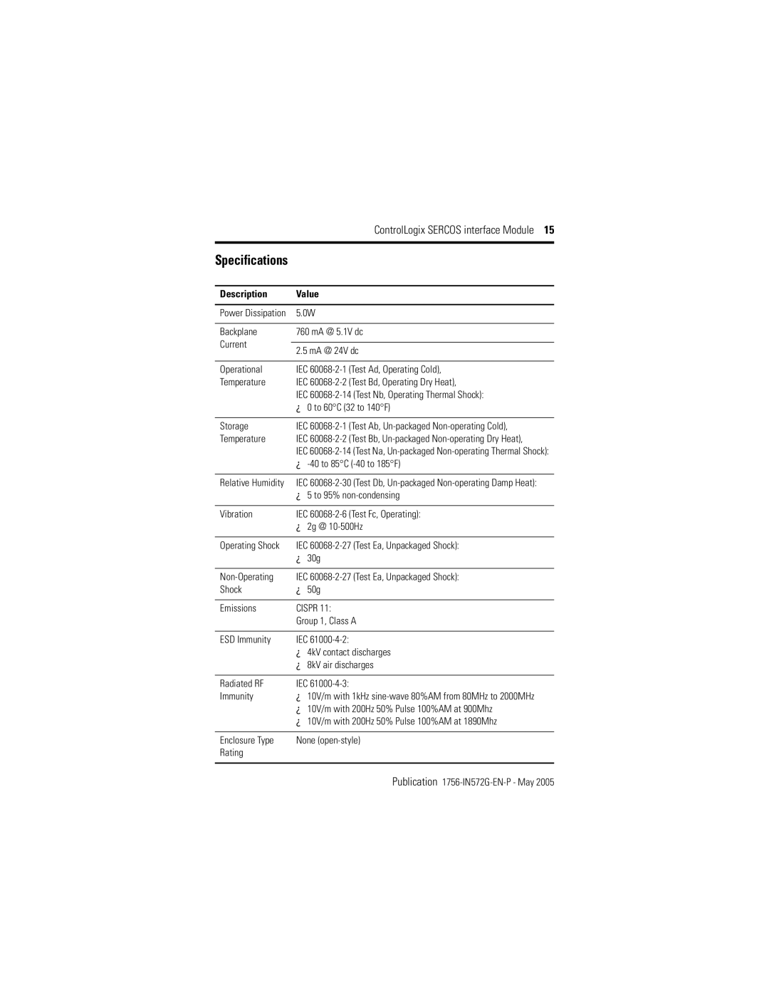 Rockwell Tools 1756-M03SE, 1756-M08SE manual Specifications, Description Value 