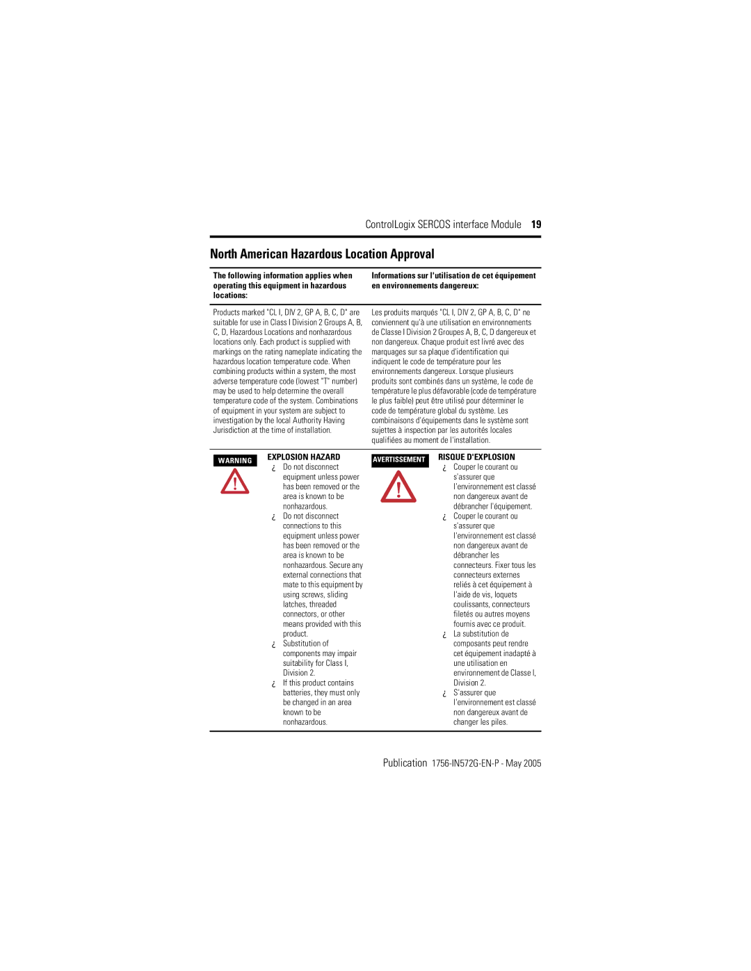 Rockwell Tools 1756-M03SE, 1756-M08SE manual North American Hazardous Location Approval, Explosion Hazard 