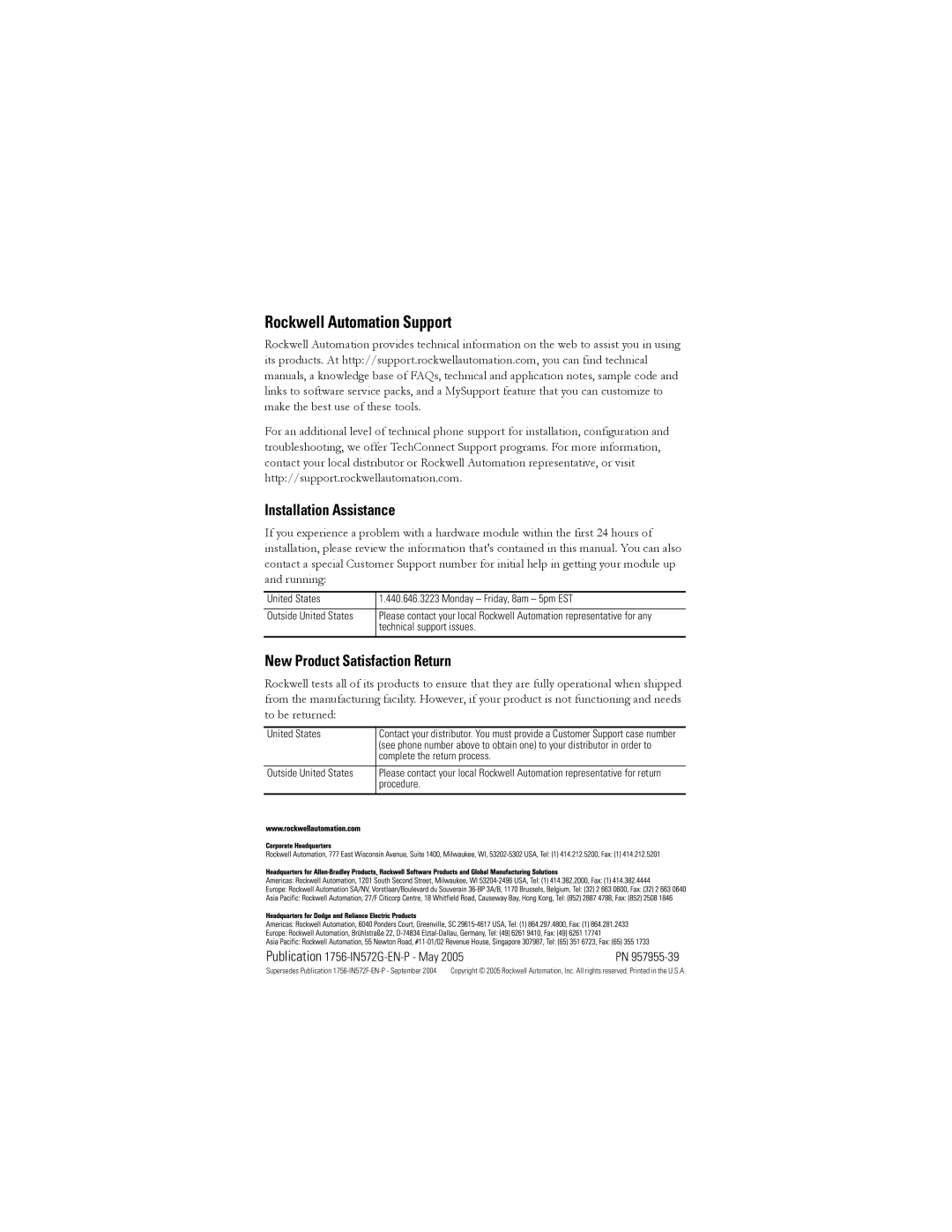 Rockwell Tools 1756-M08SE, 1756-M03SE manual Rockwell Automation Support, Installation Assistance 