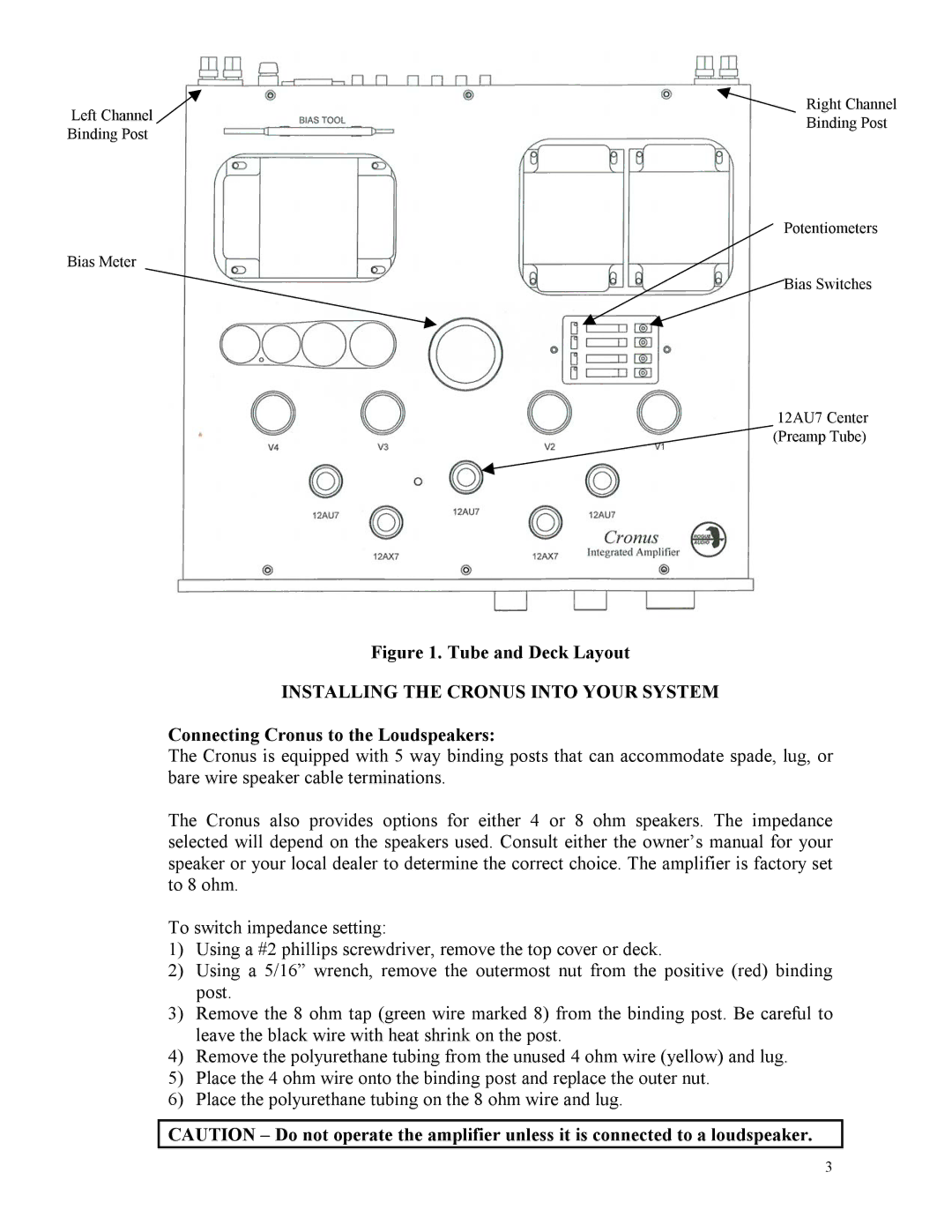 Rogue Audio specifications Installing the Cronus Into Your System, Connecting Cronus to the Loudspeakers 