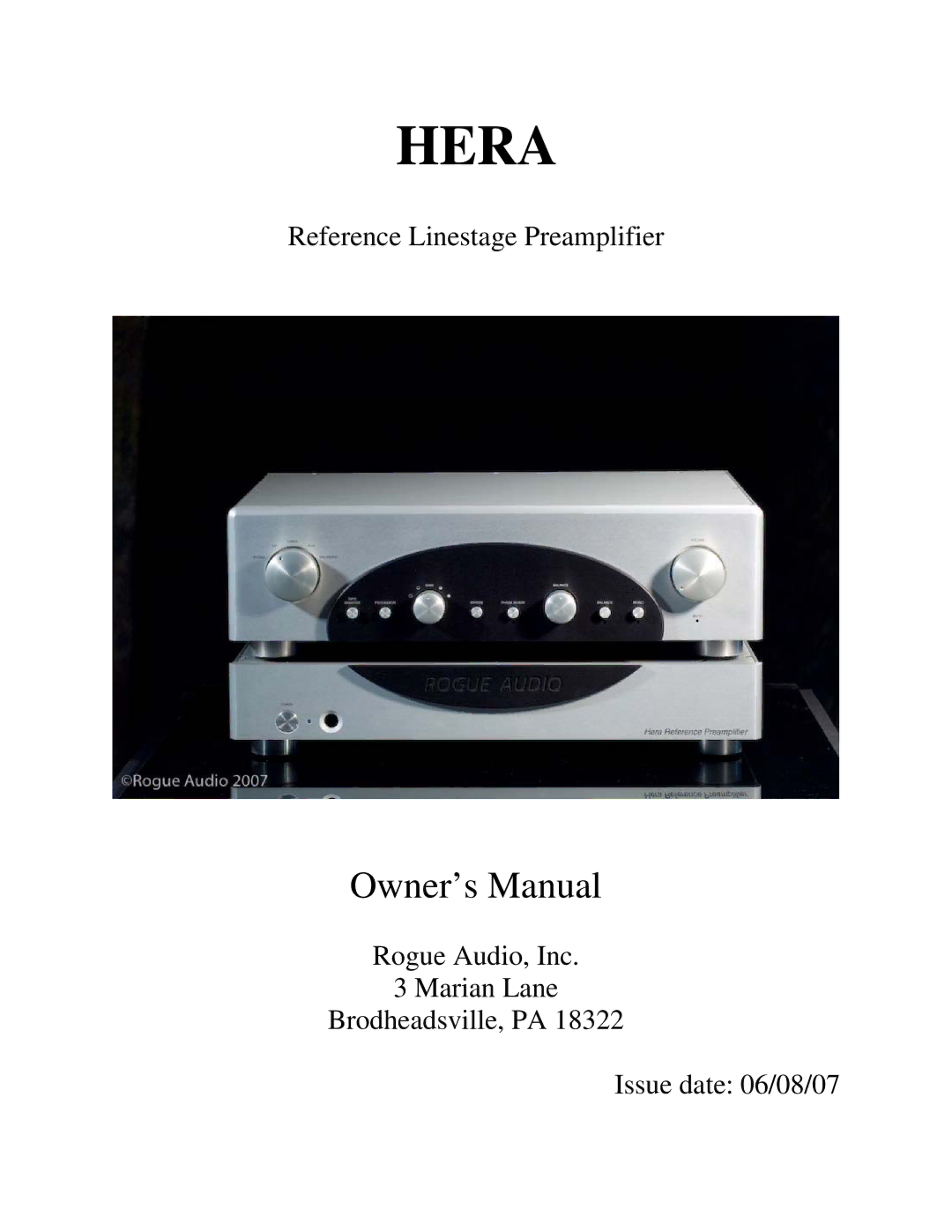 Rogue Audio Hera owner manual 