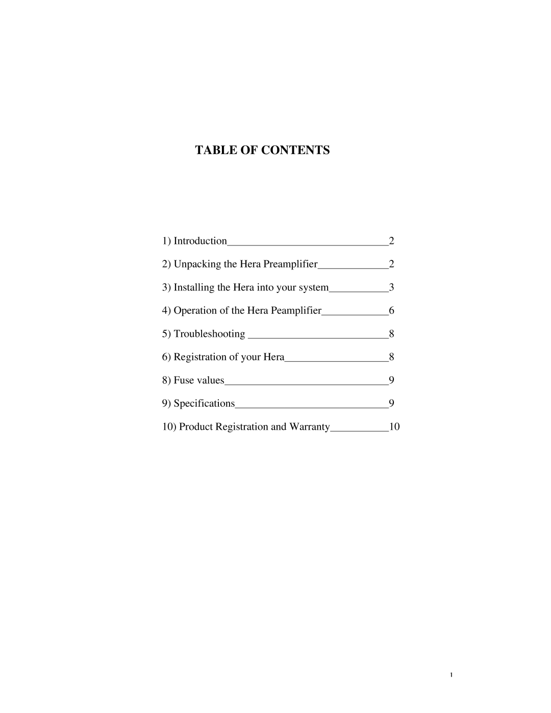 Rogue Audio Hera owner manual Table of Contents 