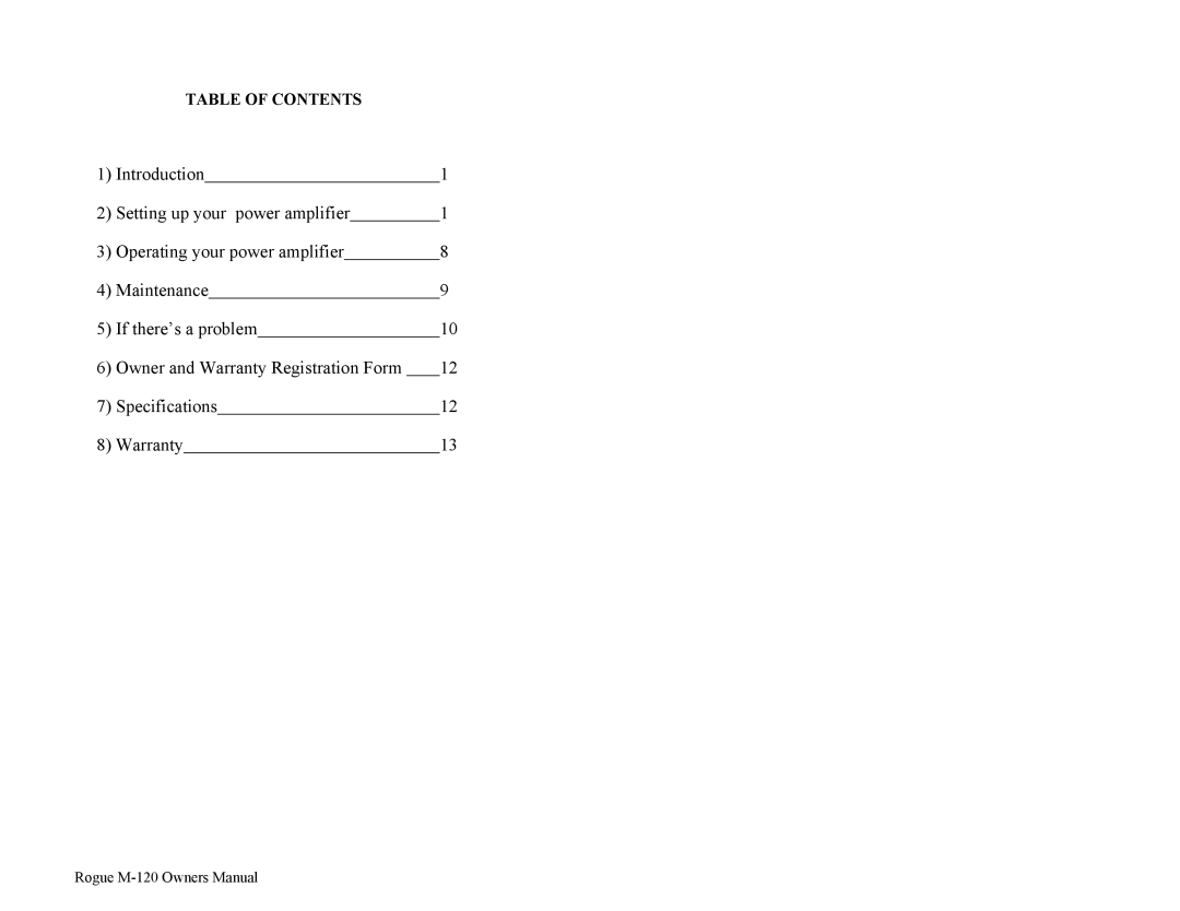 Rogue Audio M-120 owner manual Table of Contents 