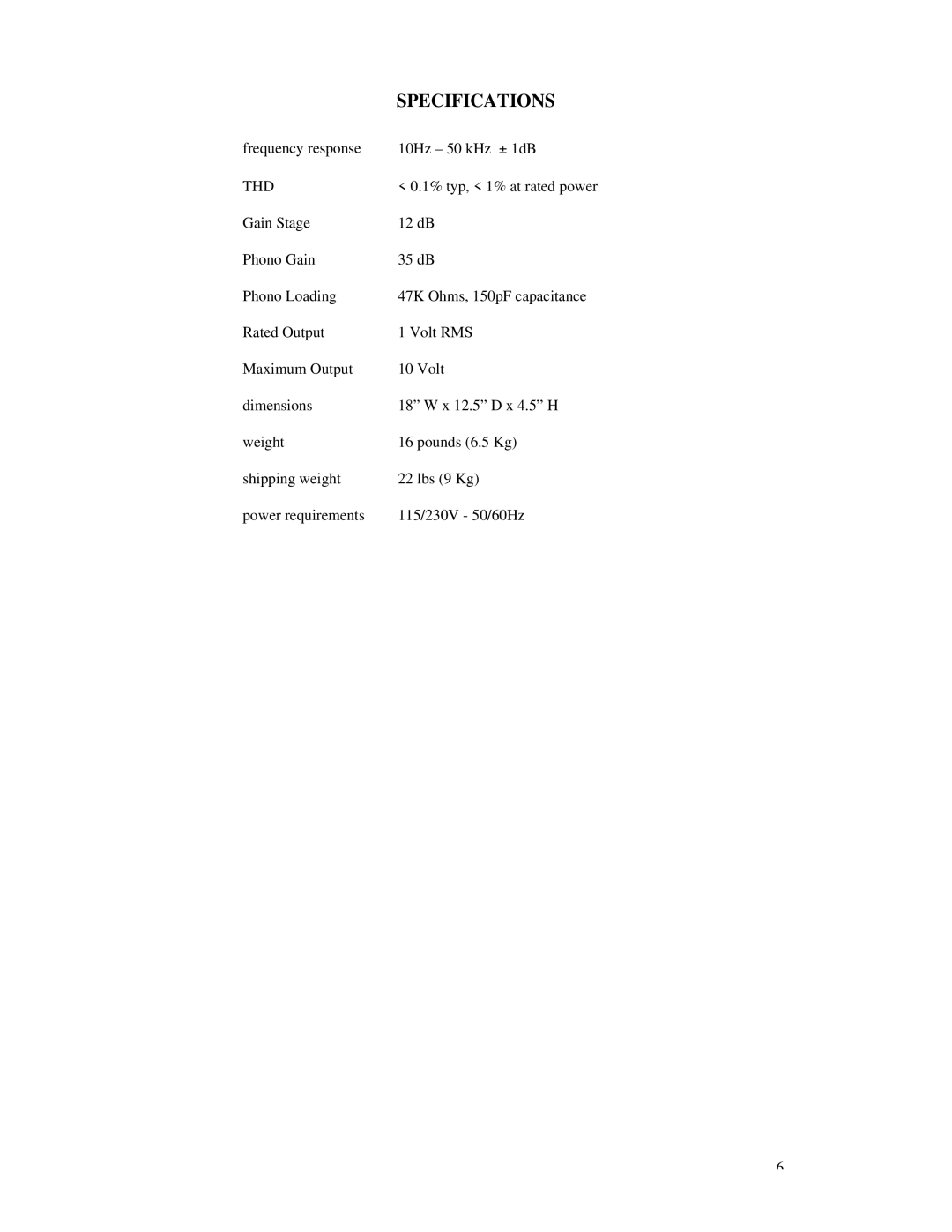 Rogue Audio METIS Vacuum Tube Preamplifier owner manual Specifications, Thd 